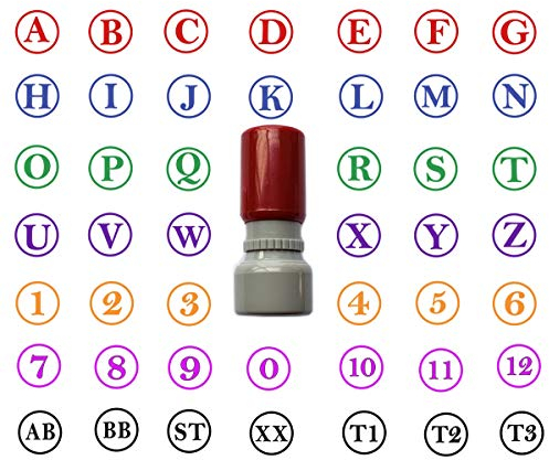Individuelle 2 Zeichen A-Z Alphabet 0–9, rund, selbstfärbend, Initiale, Mini-Stempel, 15 mm, 8 Farben zur Auswahl