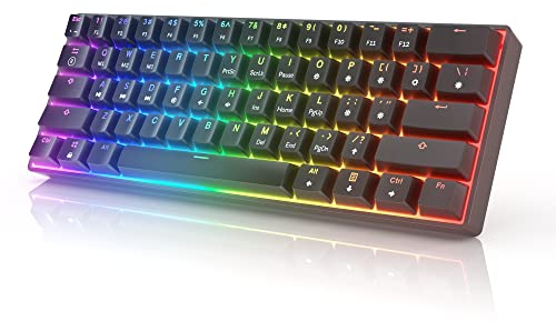 HK Gaming GK61 Mechanical Gaming Keyboard 60 Percent | 61 RGB Rainbow LED Backlit Programmable Keys | USB Wired | For Mac and Windows PC | Hotswap Gateron Optical Blue Switches | Black