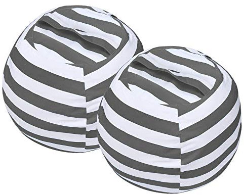 Miaowater 2 Stück Sitzsack mit Stofftieren, Baumwoll-Leinen-Sitzsack mit Reißverschluss für die Organisation von Kinder- und Erwachsenenzimmern, Grau, 61 cm