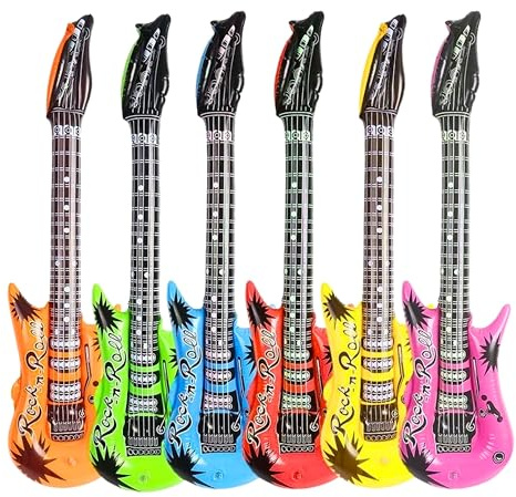 12 Pcs Large 90 cm Assorted Inflatable Guitar Toy for Kids and Adults - Blow Up Guitar Props for Rockstar Fancy Dress, Birthday Events, Karaoke, Disco Themes, 80s Decoration and Hen Party