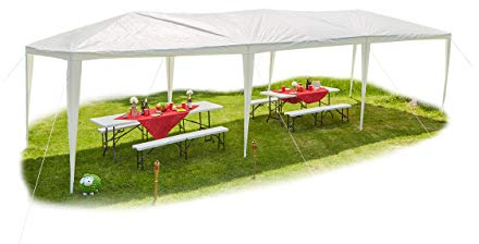 Relaxdays Pavillon 3x9, offen, ohne Seitenteile, Festival, Gartenpavillon für Partys, PE-Dach, Stahl, 300 x 900 cm, weiß