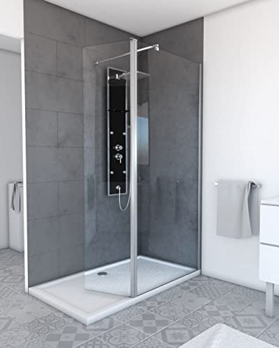 Volet pivotant pour paroi de douche fixe - 40x200cm - Verre transparent 6mm - Profile Chromé