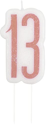 Unique Party Supplies 84980 Kerze zum 13. Geburtstag - Glitzer-Roségold-Geburtstag
