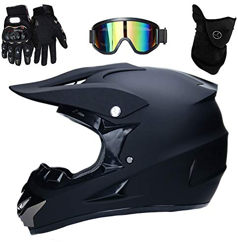 Motocross Helm Matte Schwarz, Herren Crosshelm mit Brillen Maske Handschuhe (4Pcs), Adult Motorrad Sports Damen Männer Enduro Downhill Helm ATV MTB Quad Motorräder Off-Road-Motorrad-Helm,L(56~57cm)