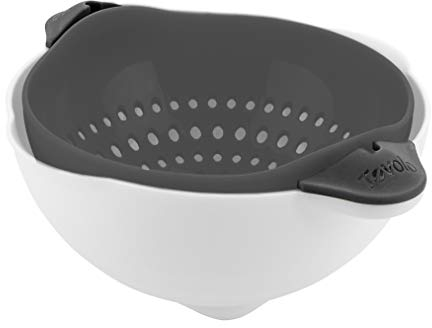 Tovolo N' Strain Passoire à bec verseur facile de 5 litres, passoire et trempage 2 en 1, bol à fruits et légumes, sans BPA et passe au lave-vaisselle, anthracite
