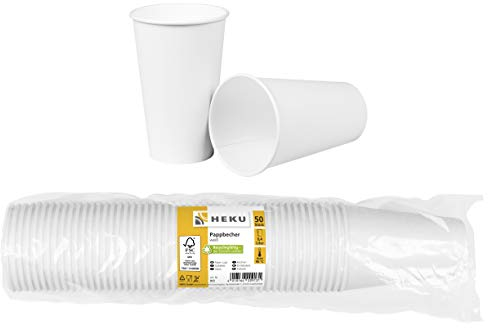 HEKU 50 weiße Pappbecher| Frischfaser mit Beschichtung | Umweltfreundlich & recyclingfähig | FSC-Zertifiziert | Für Heiß- und Kaltgetränke | Ideal für Veranstaltungen, Büros und Cafés, 0,4l