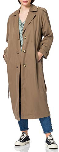 ONLY Damen Langer Trench Coat | Eleganter Basic Übergangs Mantel | Einreihig Longline mit Gürtel ONLLINE, Farben:Braun-3, Größe:XL