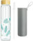 Ferexer Borosilicate Glass Water Bottle with Bamboo Lid and Neoprene Sleeve，Reusable Glass Dirinking Bottle Wide Mouth BPA Free 600 ml / 1 Litre / 1l (1000ml, Blue Leaf 1l)