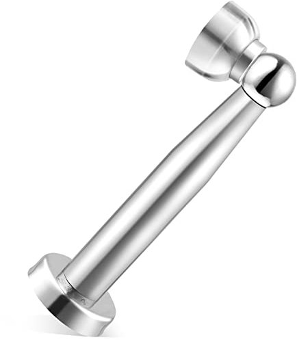 Magnetic Door Stop, Stainless Steel Door Stopper 7 Inch Extra Long, Heavy Duty Door Catch Holder, Conceal Screw for Wall or Floor Mount Soft-Catch Doorstop Brushed, Door Hold Open Silver