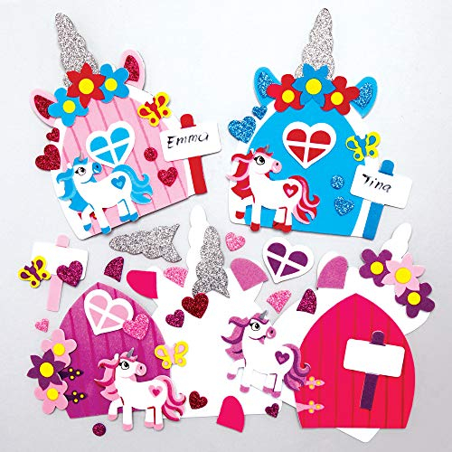 Baker Ross AX667 Kit Puerta de Hadas con Unicornio - Paquete de 4, artes y manualidades creativas para que los niños cuenten, hagan y creen