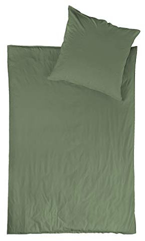 jilda-tex Bio-Bettwäsche Stone-Washed Renforce Lissabon 100% Bio-Baumwolle Knitterlook Stehsaum Bügelfrei Uni Leinen-Optik Bügelfrei GOTS Made in Green (Salbeigrün, 200 x 220 cm)