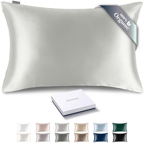 RENESSY Premium Silk Pillowcase 100% Organic Mulberry Silk, 22 Momme, Grade 6A - Oeko-Tex Certified in Germany - Luxury for Hair & Skin, 1 Piece (Standard 50x75 cm, Light Grey)