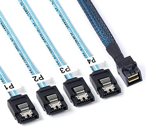 AdcAudx Minisas de alta definición interna a 4 cables de datos de divisor SATA, SFF 8643 host para controlador, objetivo SATA 4X para plano trasero/disco duro (1,6 pies)