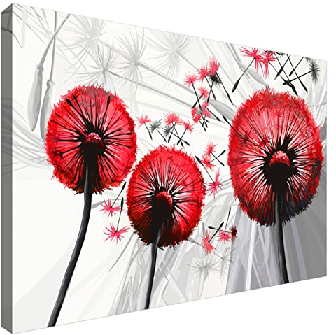 Estika Leinwand bilder - Pusteblume Rot - 60x40 cm, 1 teilige kunstdruck - Wandbilder wohnzimmer, schlafzimmer, Moderne wanddeko, Bild auf leinwand - Blumen bilder - 4025A_1E