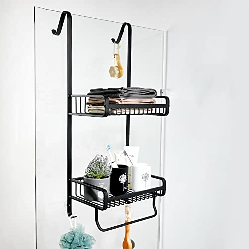 Hängender Aufbewahrungs Organizer Über der Tür Gewürzregal Regal mit Haken und Handtuchhalter Schwerlastregal für Badezimmer Küche Schwarz (Color : 2 Baskets S, Size : 30cm)