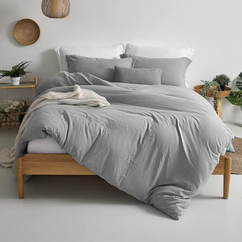 MILDLY Bettwäsche 135x200 Grau 4 Teilig, 100%% Microfaser Einfarbig Bettwäsche-Set mit 2 Kissenbezüge 80x80 cm, ÖkoTex Zertifiziert & für Allergiker Geeignet, Bettwäsche mit Reißverschluss