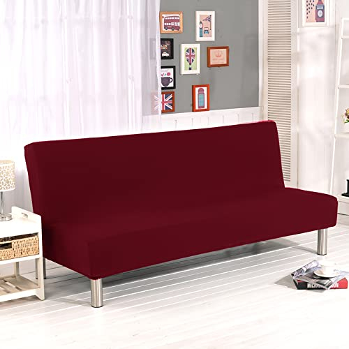 DSRTJTYKY 21 einfarbige armlose Sofabett-Abdeckung, Universalgröße, elastische, günstige Couchbezüge, waschbare, abnehmbare Schonbezüge für Wohnzimmer,Wein,2xKissenbezug 45x45cm