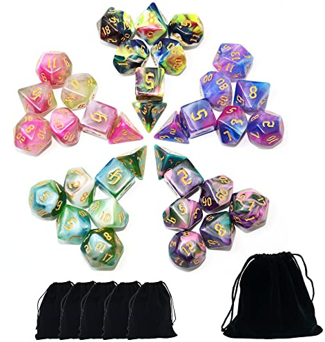 SmartDealsPro Polyedrische Würfelsets mit Taschen für DND RPG MTG Dungeon and Dragons Tischbrettspiele D4 D8 D10 D12 D20 (4 Farbsets)