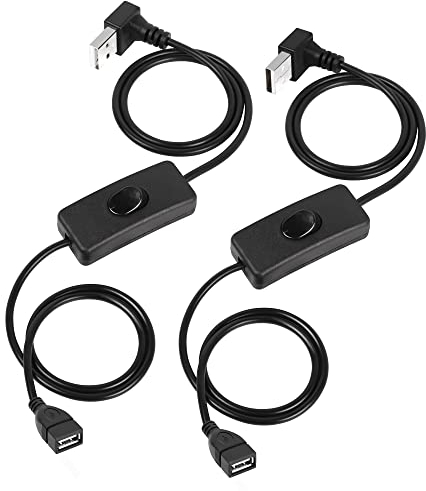 PNGKNYOCN USB Cable with On/Off Switch,2 Pack 3FT 90 Degree Up & Down Angle Upgraded USB A 2.0 Male to Female Data Power Switch Extension Cable(Up & Down 1M)