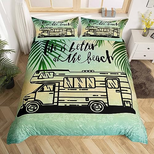 Wohnmobil Bettwäsche-Set für Mädchen Camper Jungen Bettwäsche 135x200 Teenager Kinder glücklich Camping Bettbezug Urlaub Strand Ozean Kokosnussbaum Sommer Bettwäsche Wohnmobil Reisen Auto Camping