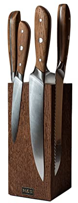 B4K® Magnetischer Messerblock ohne Messer, für 8 Küchenmesser, Messerhalter magnetisch aus Eichenholz, Messer Halterung, Messer Aufbewahrung, Handgefertigt, 22 x 10 x 10 cm, 1 Stück (Natur Dunkel)