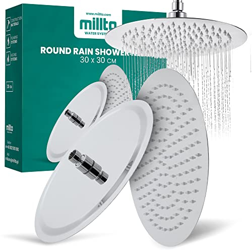 Millto™ Runder Edelstahl Duschkopf Regendusche 30 cm | Regenduschkopf Gross 12 Zoll Brausekopf Dusche Armaturen Anti-Kalk | Kopfbrause Chrom Ultradünn Wassersparender Duscharmatur