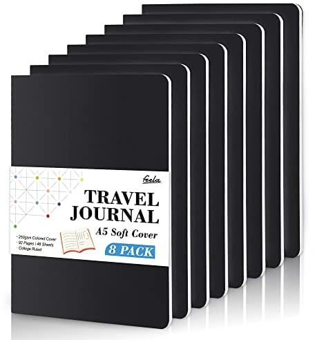 feela Notizbuch A5 Softcover, 8 Stück Notizbuch liniert, Notizheft mit 92 Seiten, 14x21cm, Notizblock Set gut für Büro und Schule zum Zeichen, Schreiben, für Student und College, Din A5, schwarz