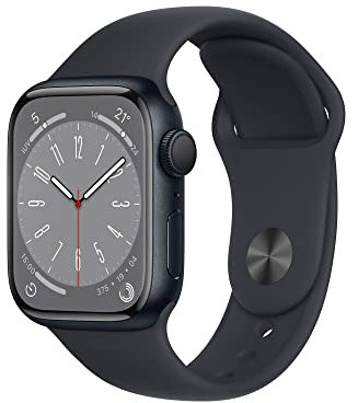 Apple Watch Series 8 (GPS, 41mm) Smartwatch con cassa in alluminio color mezzanotte con Cinturino Sport color mezzanotte - Regular. Fitness tracker, app Livelli O₂, resistente all’acqua