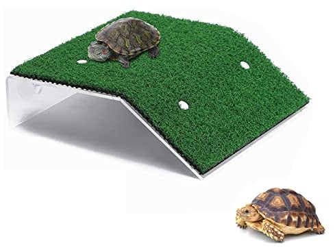 Yoaeyok Schildkröte Basking Platform, Realistischer Grüner Rasen Kletterleiter Simulation Rasen Plattform, Turtle Dock mit Saugnapf, Terrarien Dekoration für Schildkröten Reptilien