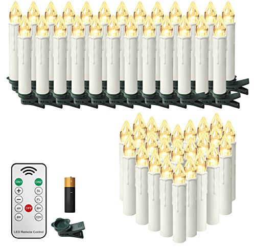 XMTECH 50 velas LED de luces de luces LED inalámbricas, luz blanca cálida, velas de Navidad sin llama con mando a distancia y batería, velas para árbol de Navidad, decoración de Navidad, fiesta