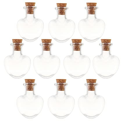 SKYPRO 10 Stück Mini-Glasflaschen mit Korkdeckel, herzförmige kleine Glasgläser, Wunschflaschen, kleine DIY-dekorative Bastelfläschchen für DIY-Handwerk, Dekoration, Aufbewahrungszubehör