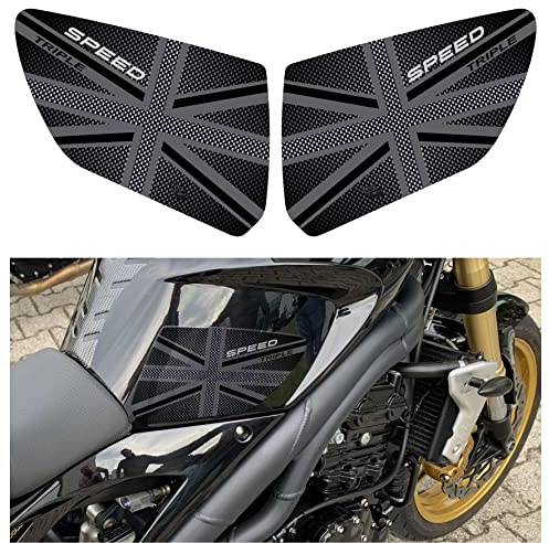 3D geharzte Aufkleber Seitenschutz Tank kompatibel mit Triumph Speed Triple RS bis 2013 (schwarz)