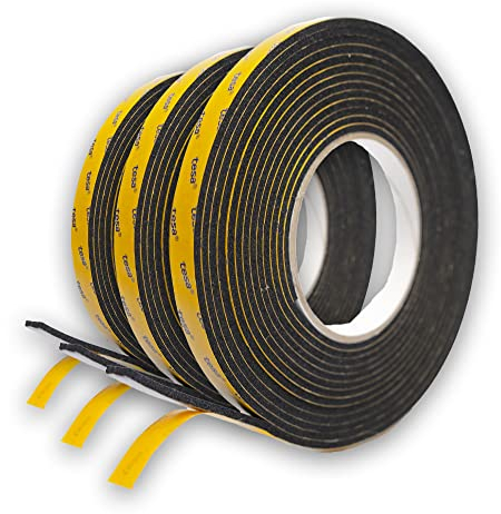Selbstklebendes EPDM-Gummiband Tesa, Dichtung für Türen, Fenster und Gewächshäuser. Für Innen- Außenbereiche, kältebeständig, rutschfest, geräuschdämmend, isolierend für Spalten 12mm x 15m Schwarz