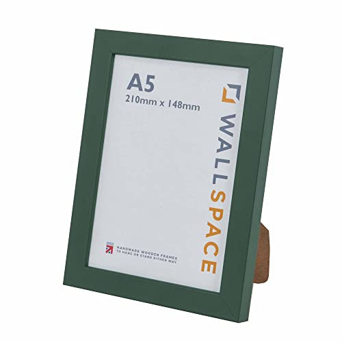 Wall Space A5 Modern Green Frame with Real Glass and Solid Wood - Perfect for Prints and Photos - Made in UK (148 x 210 mm)