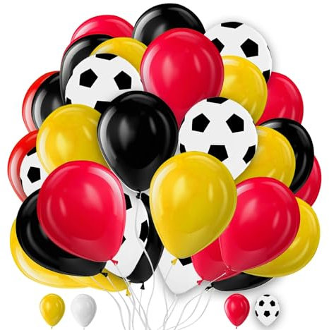Creative Balloons Football Latex Balloons Sports Birthday Balloons Soccer Party Decoration Red Yellow Black Balloons & White Football Balloons Sports Party Football Fans Soccer Party Supplies 50 pcs
