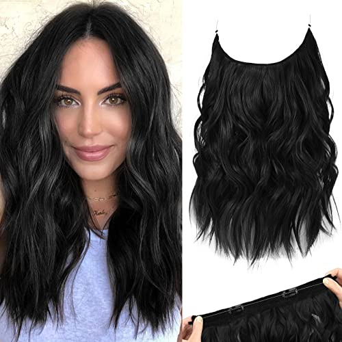 REECHO Secret Clip in Extensions - Invisible Wire Haarverlängerungen Kurz & lockig-wellig in Hair Extensions Synthetisches Haarteil mit natürlichem Look für Frauen - Schwarz