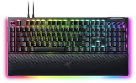 Razer BlackWidow V4 Pro (Green Switch) - Mechanische Gaming-Tastatur (Klickende Mechanische Switches, Befehlsrad und 8 Makro-Tasten, Multifunktionsrolle, Handballenauflage) QWERTY US-Layout | Schwarz