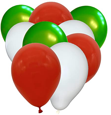 50 Luftballons Metallic - 27cm - Rot-Weiß-Grün - Latex Luftballons für Geburtstage, Kindergeburtstage, Partys, Hochzeiten und Feste, Luft & Helium geeignet, EU Herstellung
