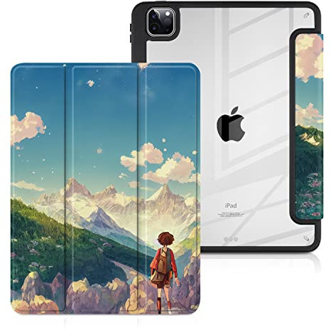 Batianda Case for iPad Pro 11-inch 2022 4th M2 Chip /2021 (3rd Generation) / iPad Pro 11 2nd Gen 2020 [Built-in Pencil Holder] Shockproof Cover with Clear Transparent Back Shell TPU Bumper, Manga