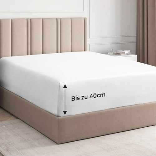 Spannbettlaken 90x200 cm - 40 cm Steghöhe - Aus gebürsteter Polyester-Mikrofaser - Spannbetttuch geeignet für Boxspringbetten - Passt auf Matratzen bis zu 40 cm (16) Oeko-TEX Zertifiziert, Weiß