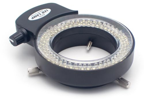 LeTkingok Einstellbare Mikroskop-Lichtquelle, LED-Ringlicht, Industrielle Lichtquelle, 144 Lampenperlen, 63mm, MIC-209, Vollständig Transparenter Schirm(EU Plug)