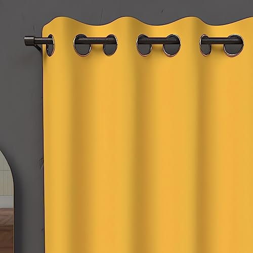 Soleil d'ocre, Occultant Alix Rideau à Oeillets Jaune radieux, Polyester, 135x180 cm