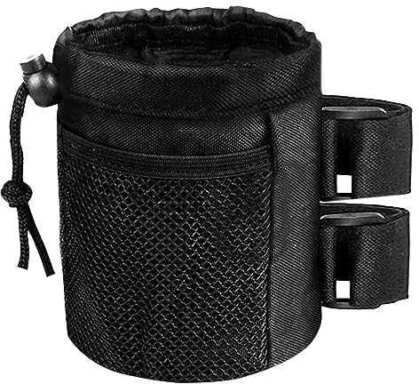 AYNKH Porte-gobelet de vélo avec poches en maille, sac de téléphone, porte-gobelet noir pour guidon de VTT, scooter, vélo de route, bateau, fauteuil roulant