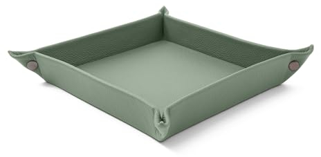 eglooh - Iris - Vaciabolsillos Recibidor Piel Genuina Verde Salvia - Organizador de Escritorio Diseño Moderno - Bandeja Decorativa Llaves, Monedas y Joyas - cm 18 x 18 - Made in Italy
