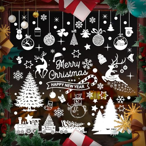 18 Feuilles Noël Autocollants Fenetre, Flocons Décoration de Noël Fenetre Stickers Noël Fenêtre Réutilisable Electrostatique PVC Autocollant Noel Fenetre (Style2 + Style4)