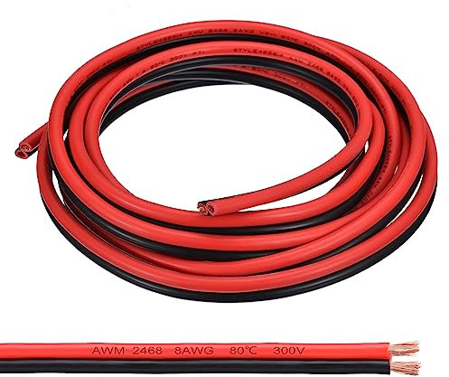 sourcing map Electrical Wire Cable 8AWG 10ft 2468 Electrical Wire PVC Cord Copper Red Black Cable for LED Strips Lamps Lighting