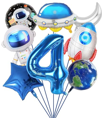 SPHERETRON Weltraum Astronauten Thema Ballon Set,8 Stück Weltraum Luftballon Set,Astronauten Raketen Folienballons Geburtstag Deko 4 Jahre,Weltraum Kindergeburtstag Deko für Kinder Geburtstag Party.