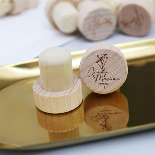 yky Lot de 30 bouchons à vin personnalisés, en bois gravé, bouchon de bouteille de vin personnalisé, bouchon de vin pour mariage, (30 pièces, diamètre 29 mm)