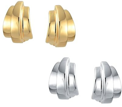 Set Aus Zwei Modernen Geometrischen Einfachen Kuppel Shrimp Halbkreolen Clip Ohrringen Für Frauen Ohne Ohrlöcher Vergoldet Und Versilbert