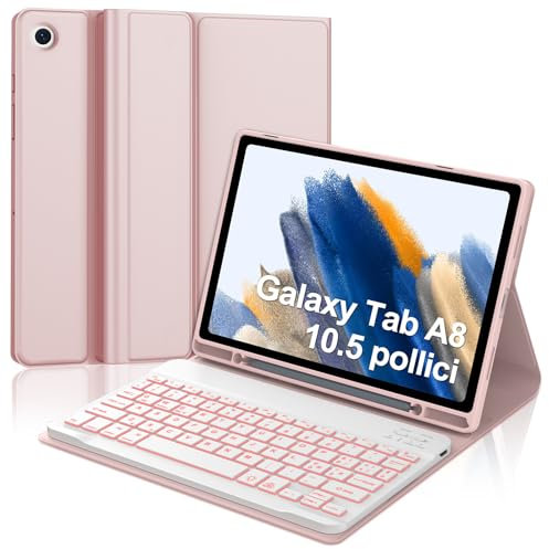 Tastiera per Samsung Galaxy Tab A8, Cover con Tastiera Galaxy Tab A8 10.5, Custodia Tastiera Italiana Magnetic Bluetooth Rimovibile per Samsung Galaxy A8 Tab (SM-X200/X205/X207), Rosa Chiaro